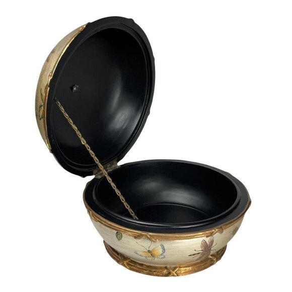 VTG Large Decorative Wooden Box Round Silver Floral Hand Painted Luxury Home - Picture 5 of 10